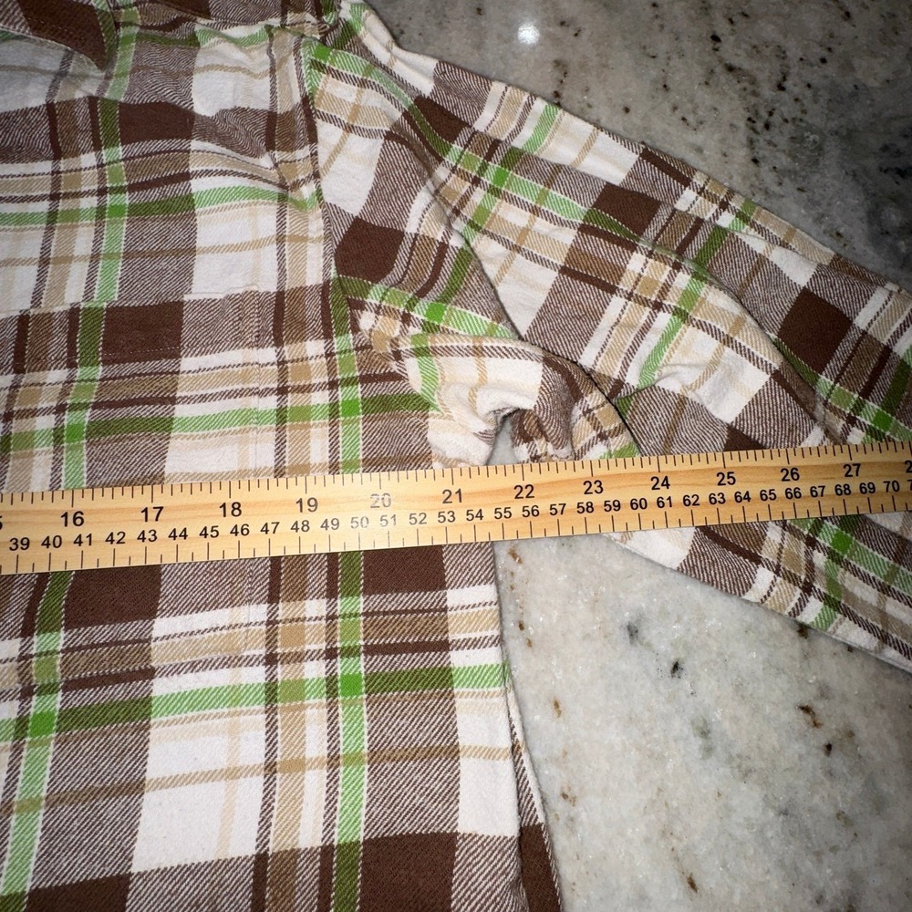 Y2K‎ South Pole Large Flannel Plaid Button Down Long Sleeve Brown Green Shirt - Picture 4 of 8